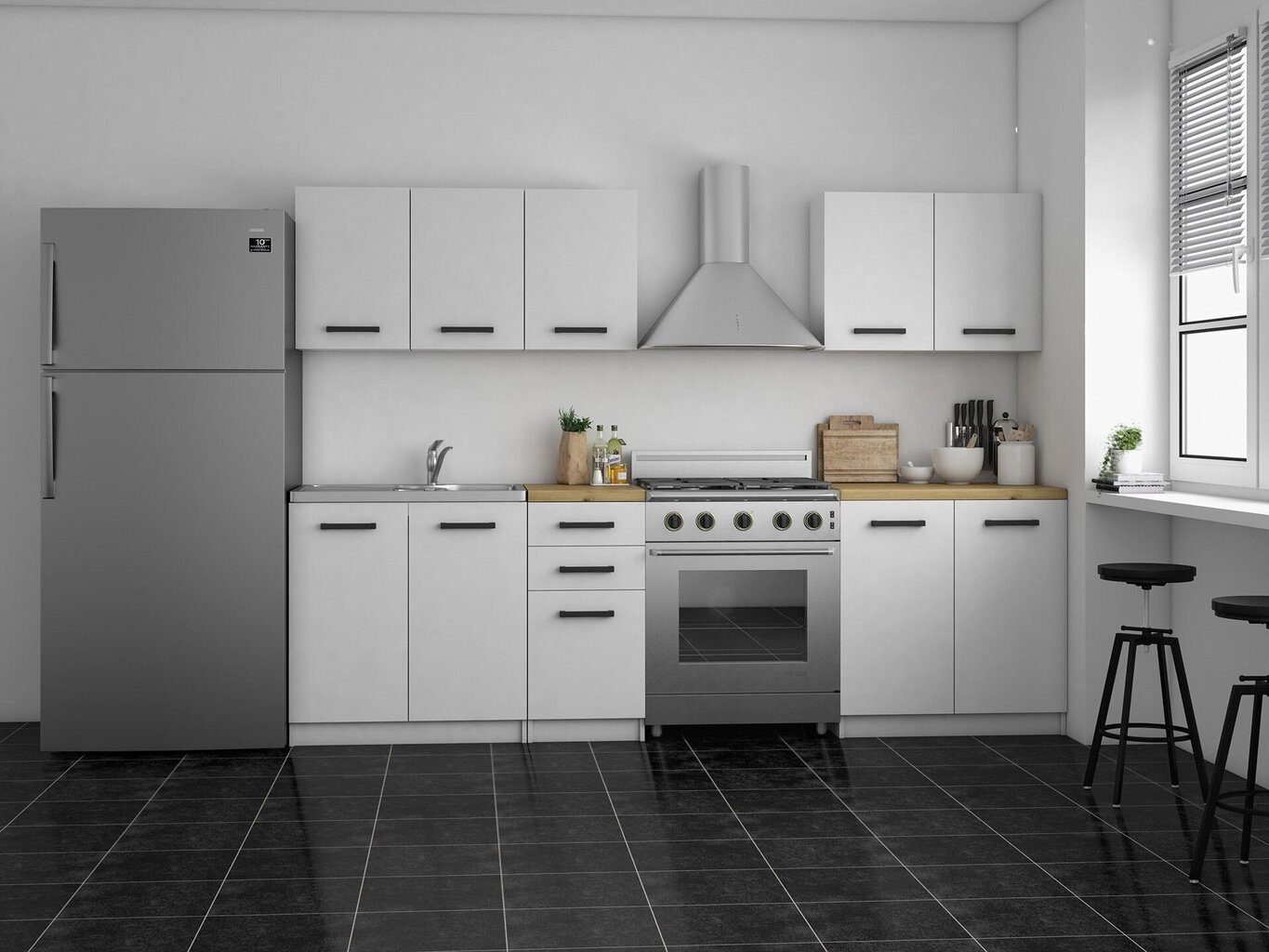 Virtuvinių spintelių komplektas Set 200, baltas/ąžuolo spalvos цена и информация | Virtuvės baldų komplektai | pigu.lt