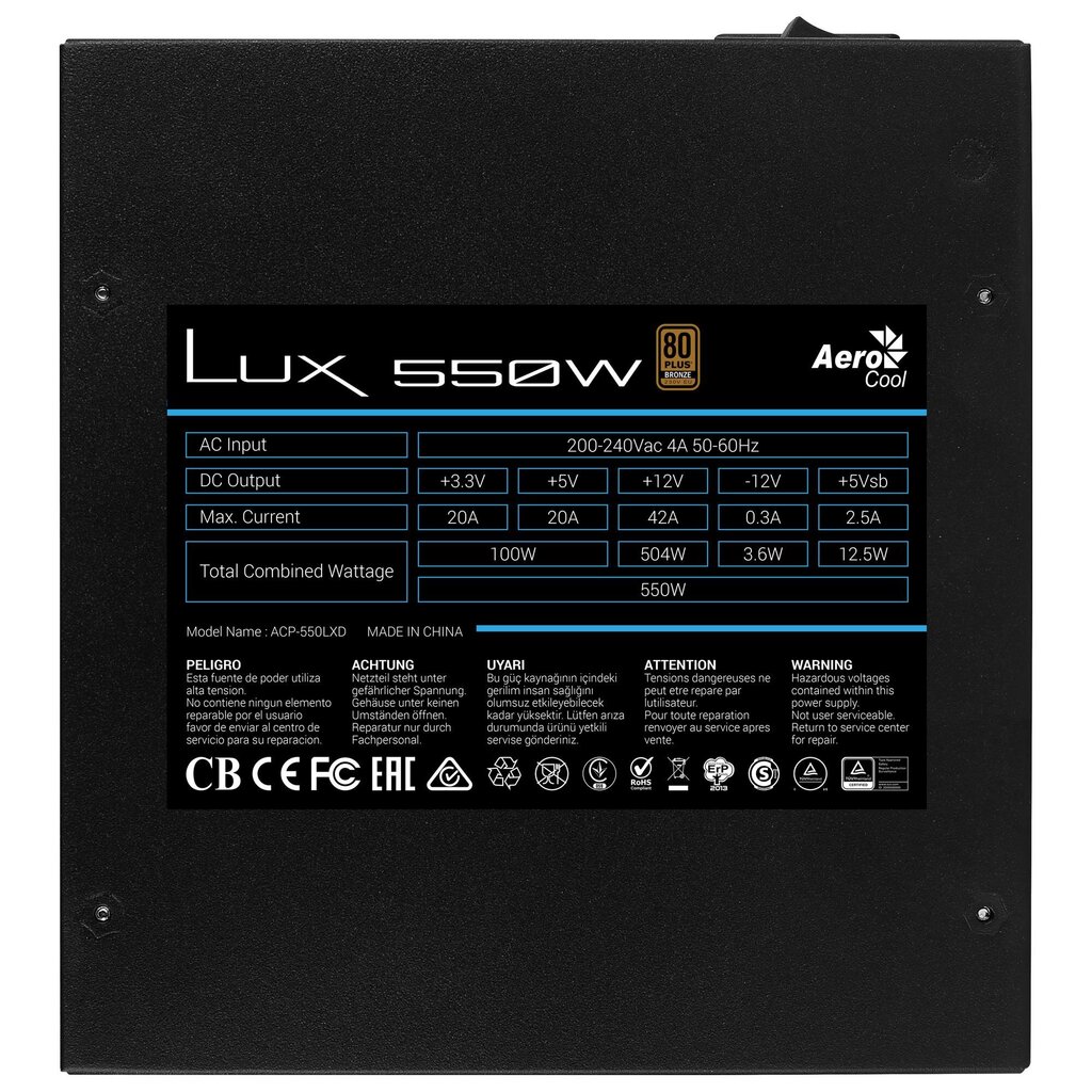 AeroCool Aerolux 550W 80 Plus Bronze kaina ir informacija | Maitinimo šaltiniai (PSU) | pigu.lt