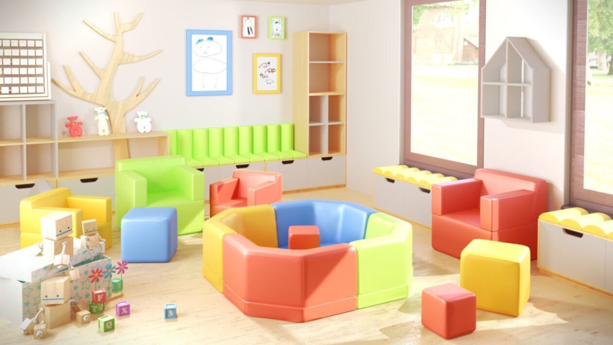 6-ių pufų komplektas Wood Garden Smiley Seat Boy Premium, šviesiai mėlynas kaina ir informacija | Vaikiški sėdmaišiai, foteliai, pufai | pigu.lt
