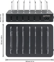 Зарядная станция Manhattan 6x USB-A 5V 2.4A 50W для телефонов, планшетов цена и информация | Зарядные устройства для телефонов | pigu.lt