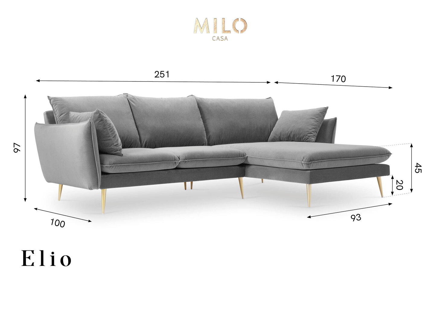 Minkštas kampas Milo Casa Elio, šviesiai pilkas цена и информация | Minkšti kampai | pigu.lt