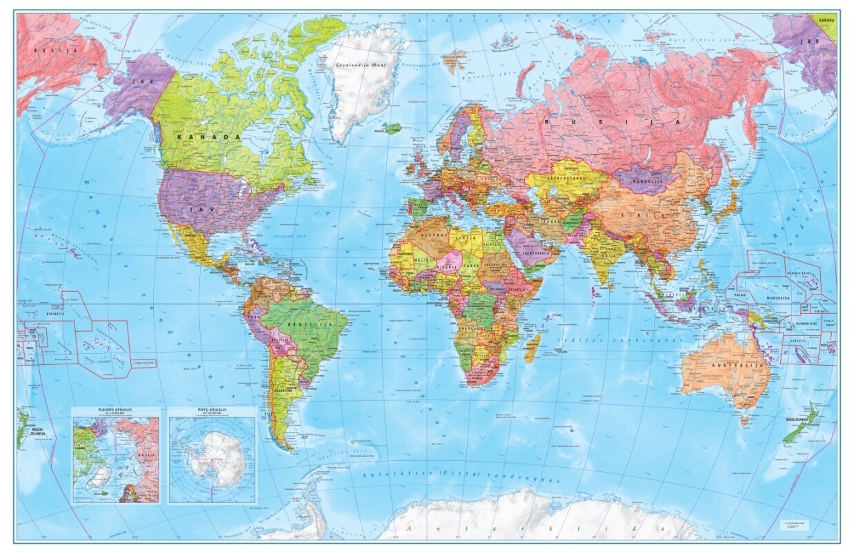 Pasaulio politinis sieninis žemėlapis, su rėmu kaina ir informacija | Žemėlapiai | pigu.lt