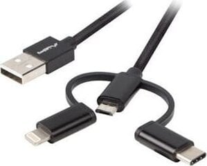 Кабель Lanberg USB-A - microUSB / Lightning/USB-C, 1 м цена и информация | Кабели для телефонов | pigu.lt