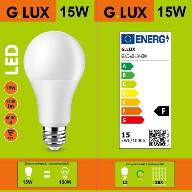 LED lemputės G.LUX GR-LED-A60-15W 4000K, 10vnt. Pakuotė kaina ir informacija | Elektros lemputės | pigu.lt