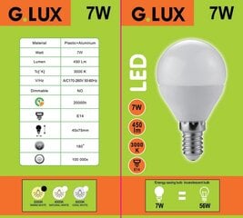 Светодиодные лампы G.LUX GR-LED-G45-E14-7W 3000K, 10шт. цена и информация | Электрические лампы | pigu.lt