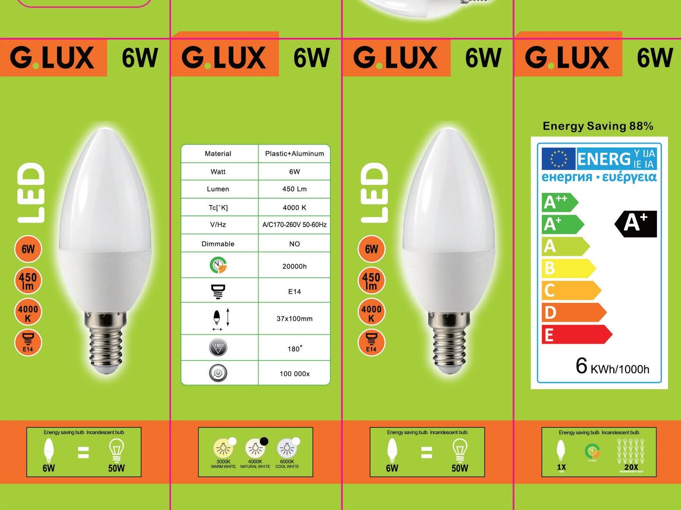 LED lemputės G.LUX GR-LED-C37-6W 4000K, 10 vnt. Pakuotė цена и информация | Elektros lemputės | pigu.lt