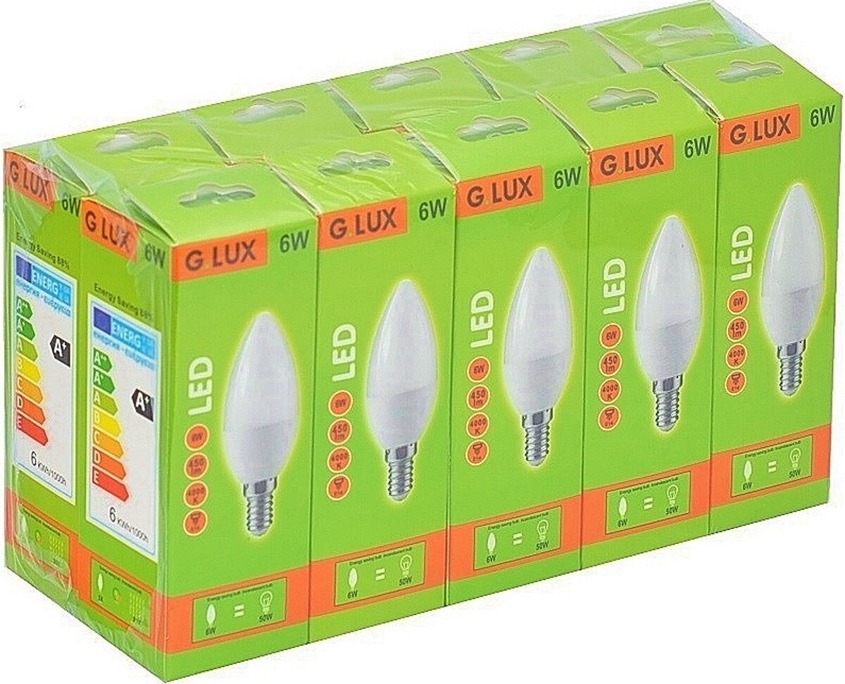LED lemputės G.LUX GR-LED-C37-6W 4000K, 10 vnt. Pakuotė цена и информация | Elektros lemputės | pigu.lt