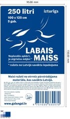 LDPE šiukšlių maišai, 250 litrų, 100x125cm, 5 vnt. viename ritinyje. kaina ir informacija | Šiukšlių maišai | pigu.lt