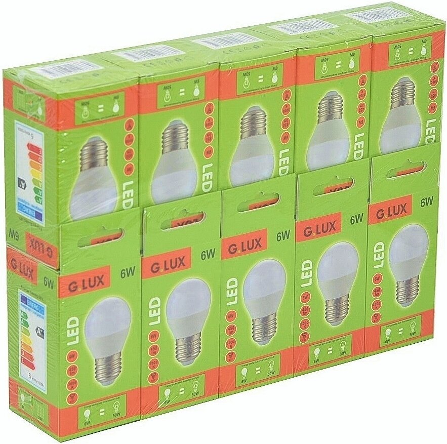 LED lemputės G.LUX GR-LED-G45-E27-6W-3000K, 10vnt. Pakuotė цена и информация | Elektros lemputės | pigu.lt