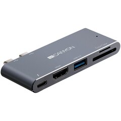 Canyon Multiport Docking Station, 100-240V, Output USB-C PD100W&USB-A 5V/1A цена и информация | Адаптеры, USB-разветвители | pigu.lt