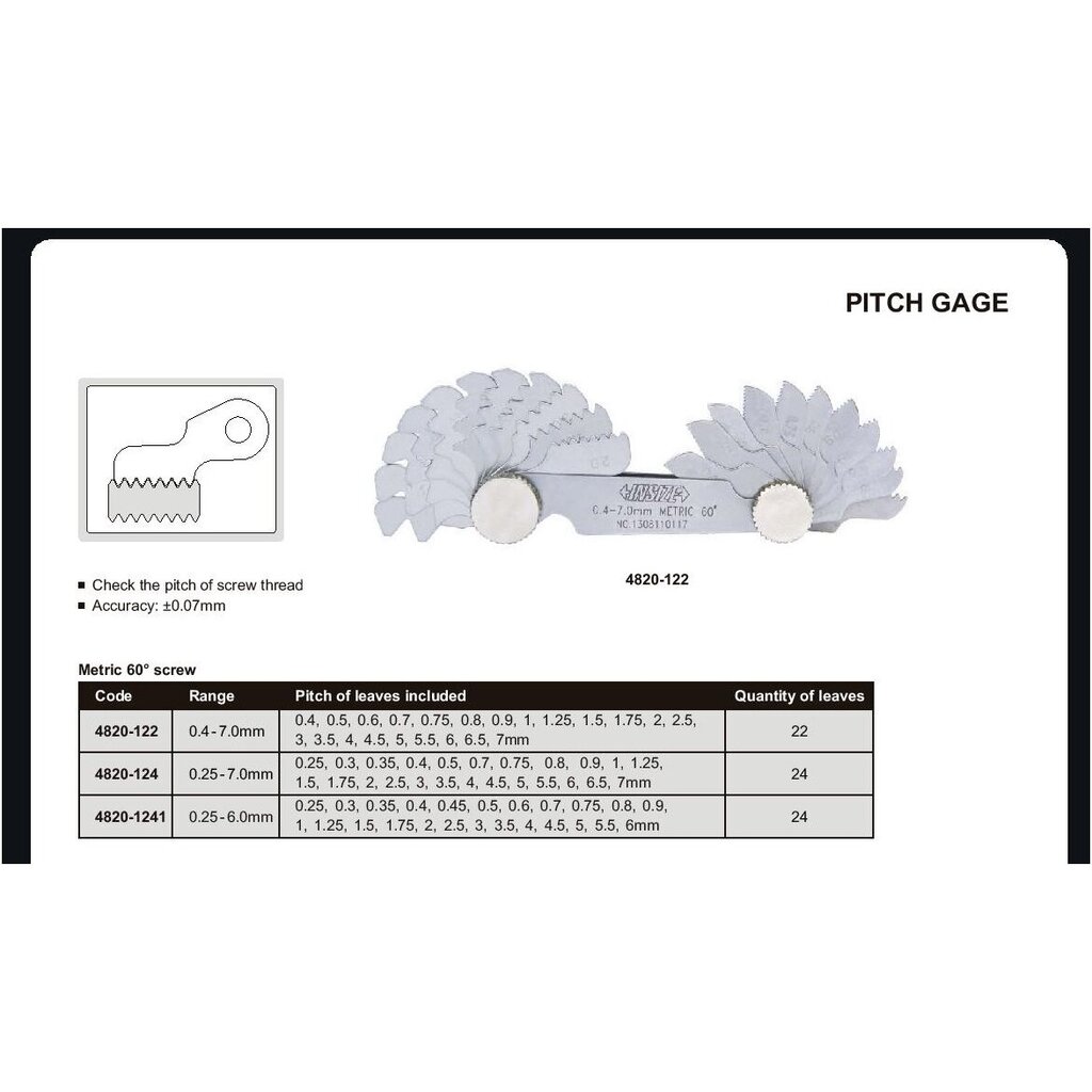 Sriegio matuoklis Insize METRIC 60° 0.25-7.0mm (24 vnt.) kaina ir informacija | Mechaniniai įrankiai | pigu.lt