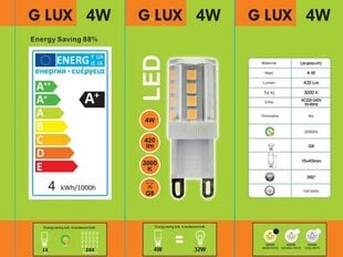 LED lemputės G.LUX GR-LED-G9-4W 3000K, 10vnt. kaina ir informacija | Elektros lemputės | pigu.lt