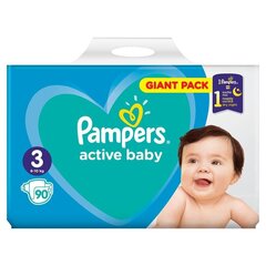 Sauskelnės PAMPERS Active Baby, Giant Pack, 3 dydis, 6-10 kg, 90 vnt. kaina ir informacija | Sauskelnės | pigu.lt