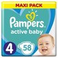 Sauskelnės PAMPERS Active Baby-Dry, Maxi Pack, 4 dydis, 9-14 kg, 58 vnt цена и информация | Sauskelnės | pigu.lt