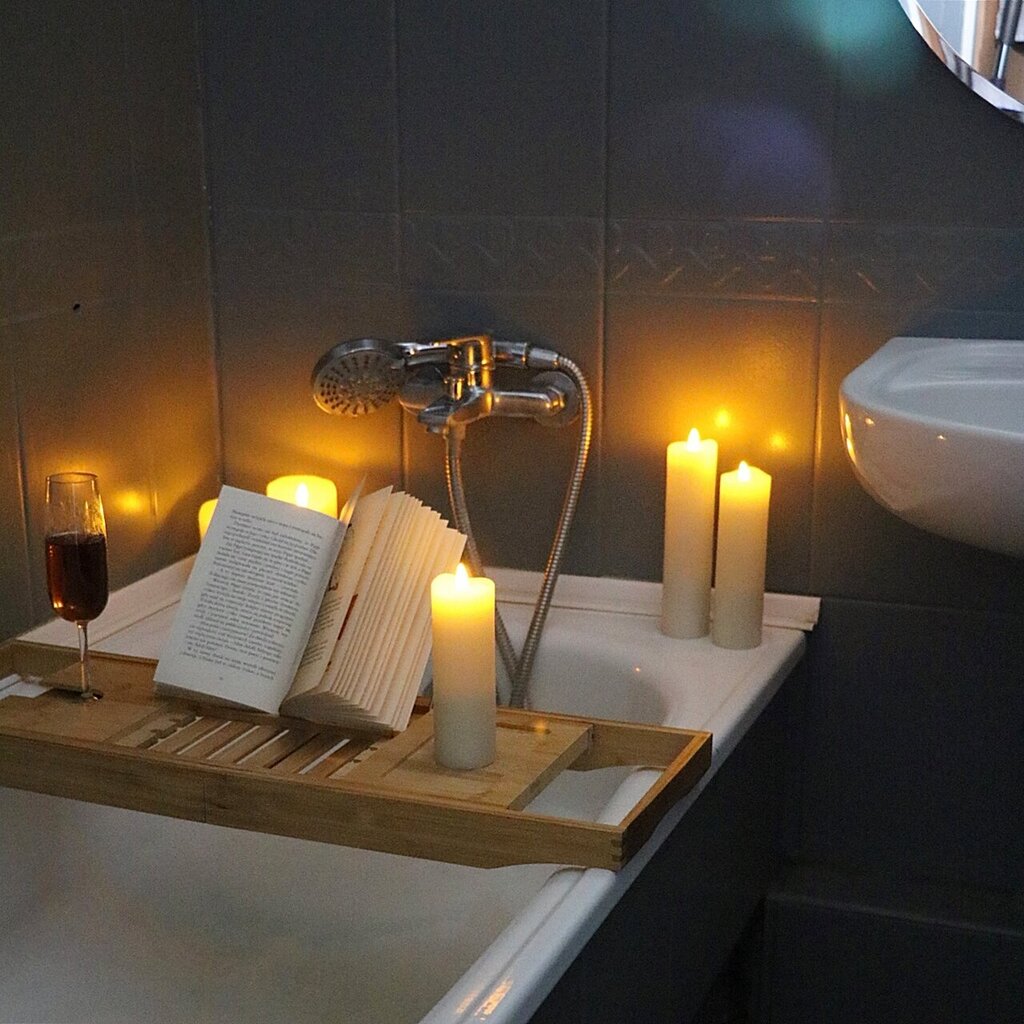 Bambukinė vonios lentyna, 70-105 x 22 cm kaina ir informacija | Vonios kambario aksesuarai | pigu.lt
