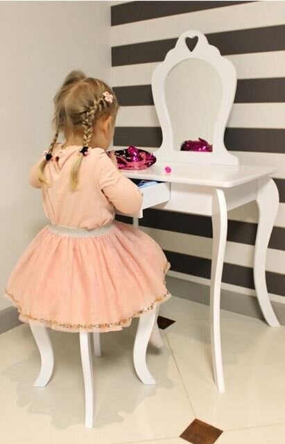 Vaikiškas kosmetinis staliukas su kėdute Princess, baltas цена и информация | Kosmetiniai staliukai | pigu.lt