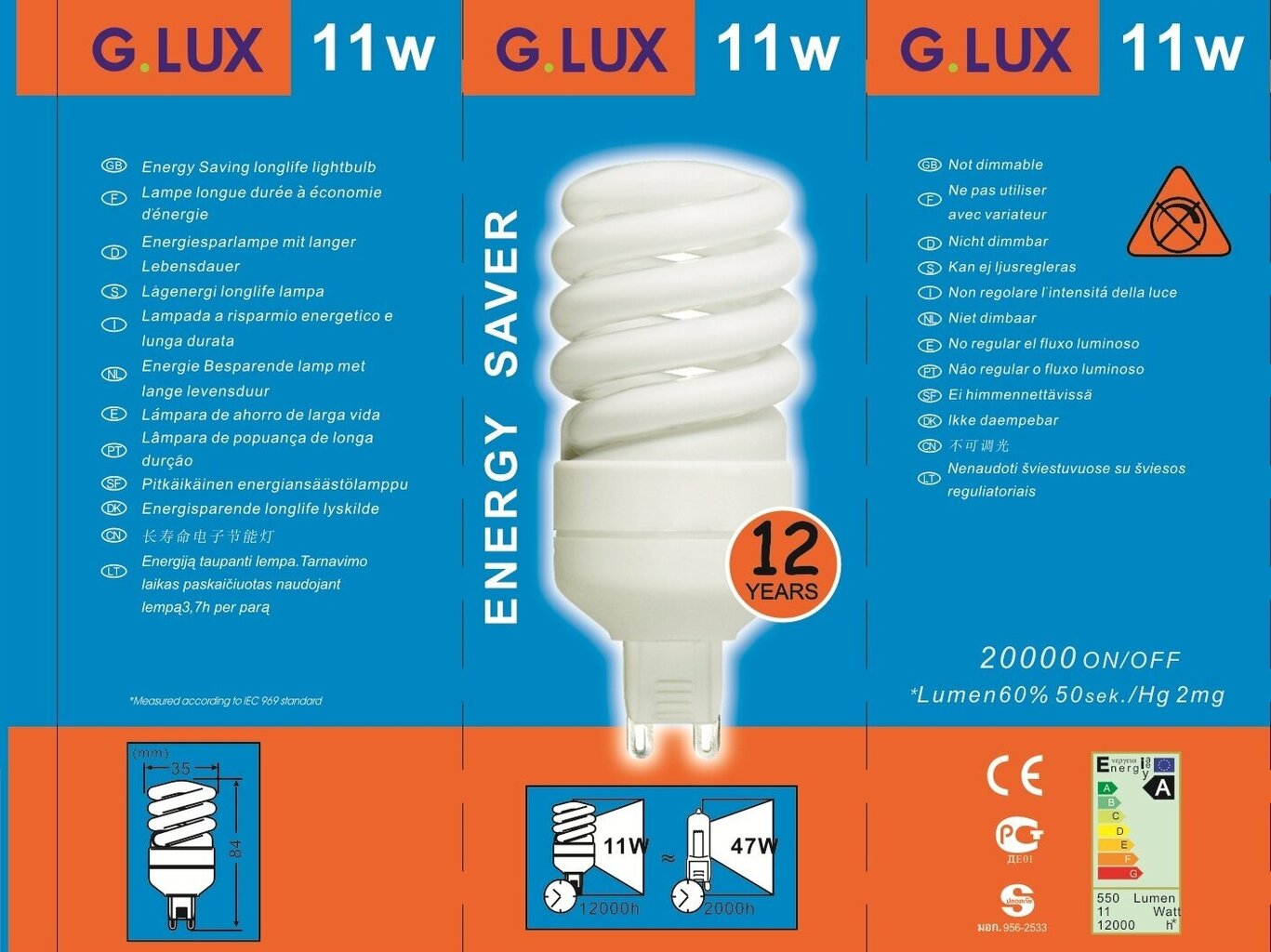 Energiją taupanti lemputė 11W pakuotė 10vnt G.LUX DSL 11W G9 Pakuotė цена и информация | Elektros lemputės | pigu.lt