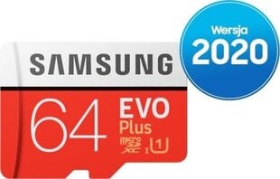 Карта памяти Samsung EVO Plus microSD 2020 64 ГБ цена и информация | Карты памяти для фотоаппаратов, камер | pigu.lt