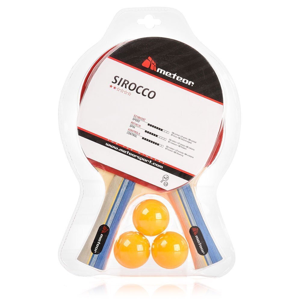 Stalo teniso rinkinys Meteor Sirocco, 2 raketės 3 kamuoliukai цена и информация | Stalo teniso raketės, dėklai ir rinkiniai | pigu.lt