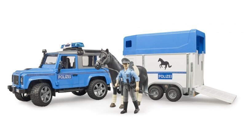 Policijos automobilis su priekaba Bruder Land Rover Defender02588 kaina ir informacija | Žaislai berniukams | pigu.lt
