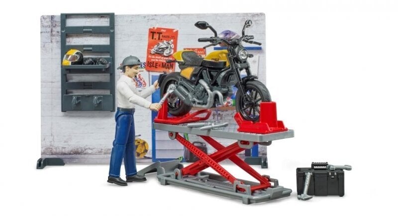Motociklų servisas su motociklu Bruder Scrambler Ducati Full Throttle, 62102 kaina ir informacija | Žaislai berniukams | pigu.lt