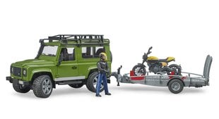 Automodelis su pakaba ir motociklu Bruder Land Rover Defender Scrambler Ducati Full Throttle, 02589 цена и информация | Игрушки для мальчиков | pigu.lt