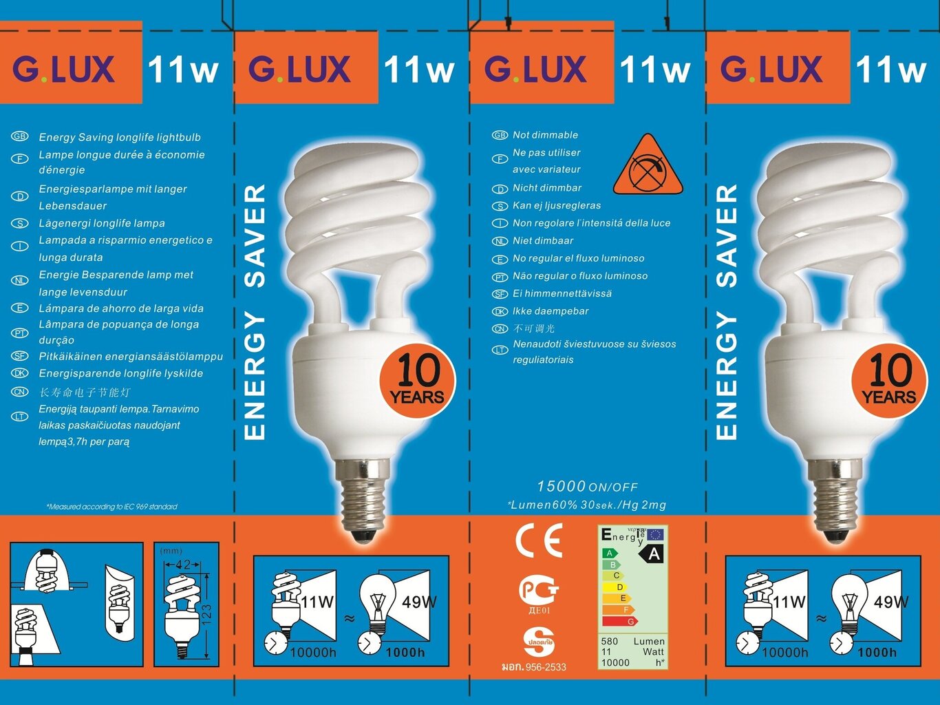 Energiją taupanti lemputė 11W pakuotė 10vnt G.LUX DLL 11W E14 Pakuotė kaina ir informacija | Elektros lemputės | pigu.lt