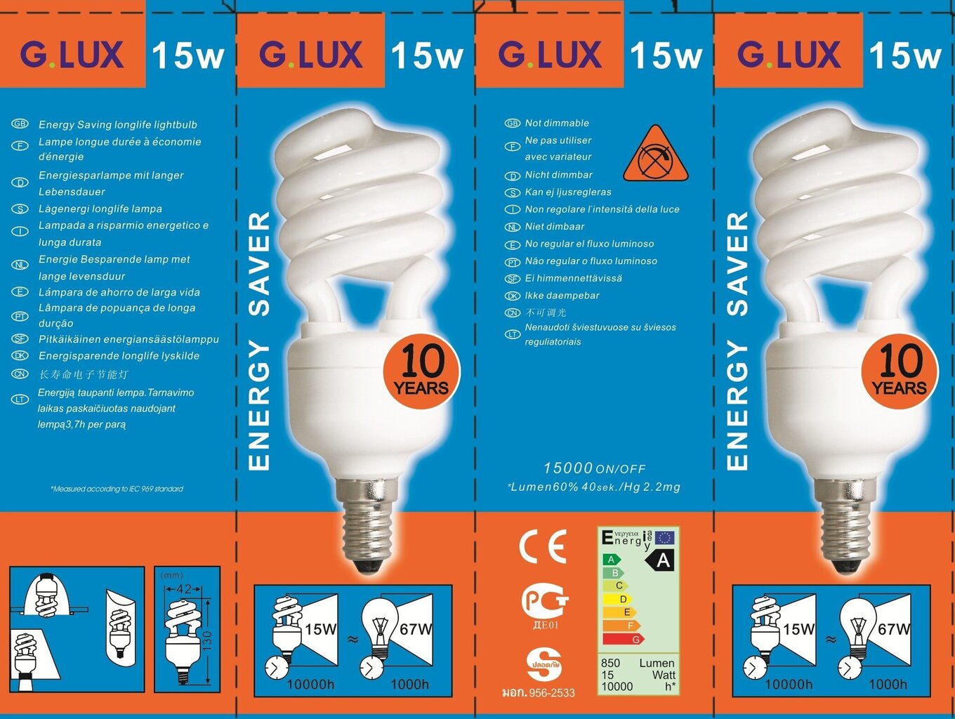 Energiją taupanti lemputė 15W pakuotė 10vnt G.LUX DLL 15W E14 Pakuotė kaina ir informacija | Elektros lemputės | pigu.lt