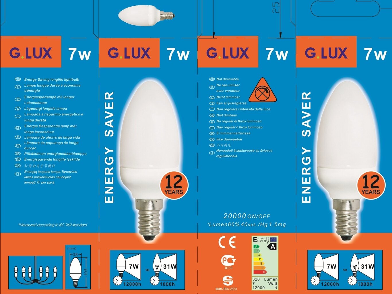 Energiją taupanti lemputė 7W pakuotė 10vnt G.LUX DEA 7W E14 Pakuotė kaina ir informacija | Elektros lemputės | pigu.lt