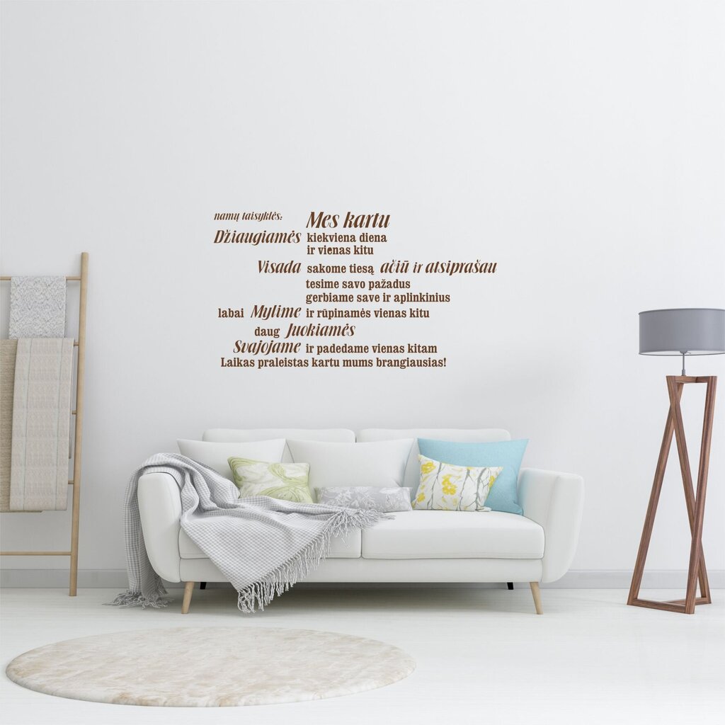 Lipdukas ant sienos - „Jaukių namų taisyklės“, rudas kaina ir informacija | Interjero lipdukai | pigu.lt
