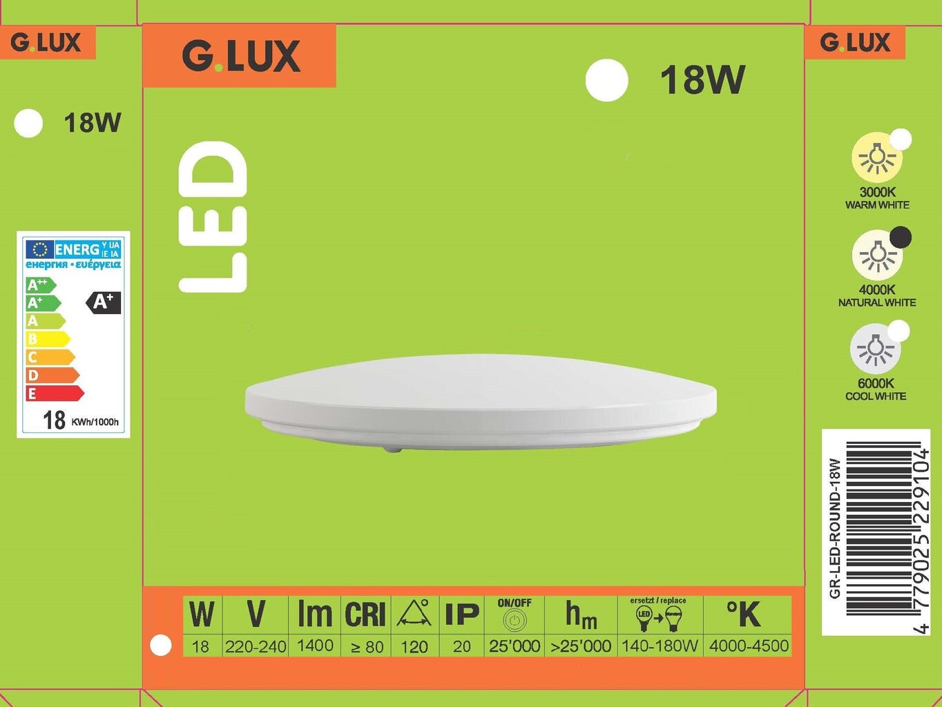 LED Šviestuvas G.LUX GR-LED-ROUND-18W kaina ir informacija | Lubiniai šviestuvai | pigu.lt