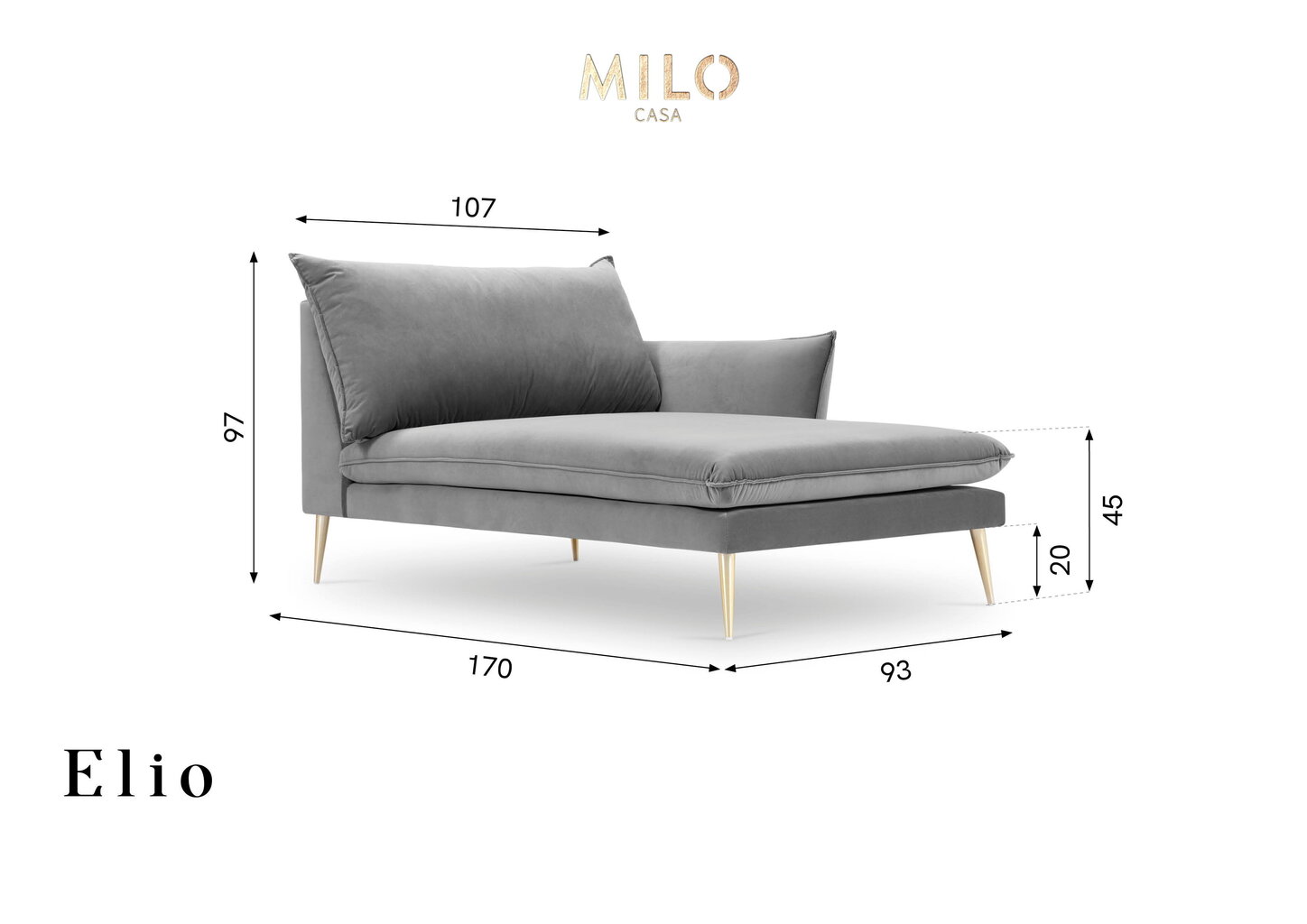 Kušetė Milo Casa Elio, tamsiai mėlynos/auksinės spalvos kaina ir informacija | Sofos | pigu.lt