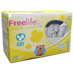 Sauskelnės Freelife Bebecash NewBorn, 1 dydis, 2-4 kg, 28 vnt. цена и информация | Подгузники | pigu.lt