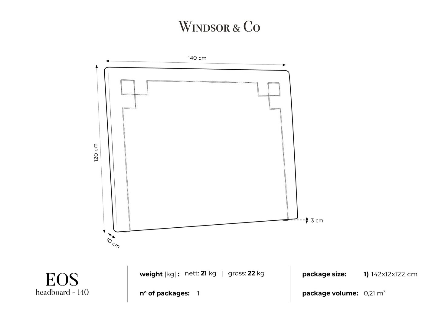 Lovos galvūgalis Windsor and Co Eos 140 cm, smėlio spalvos kaina ir informacija | Lovos | pigu.lt