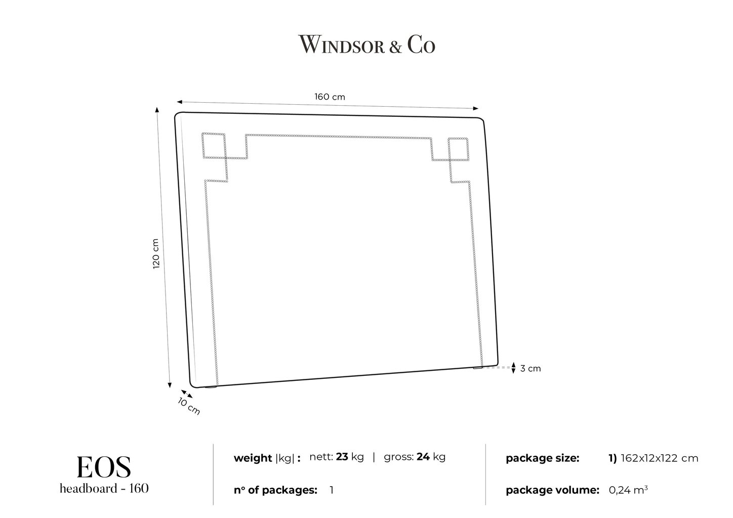 Lovos galvūgalis Windsor and Co Eos 160 cm, smėlio spalvos kaina ir informacija | Lovos | pigu.lt