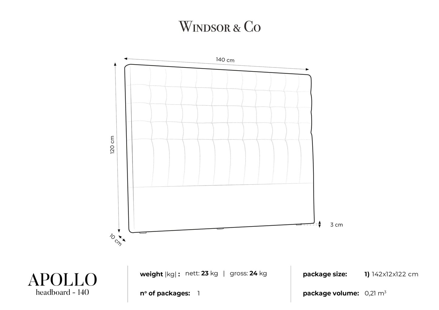 Lovos galvūgalis Windsor and Co Apollo 140 cm, pilkas цена и информация | Lovos | pigu.lt
