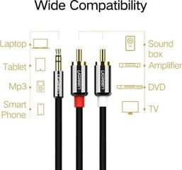 Кабель Ugreen Jack 3.5мм - RCA (Cinch) x 2, 1м UGR164 цена и информация | Кабели и провода | pigu.lt