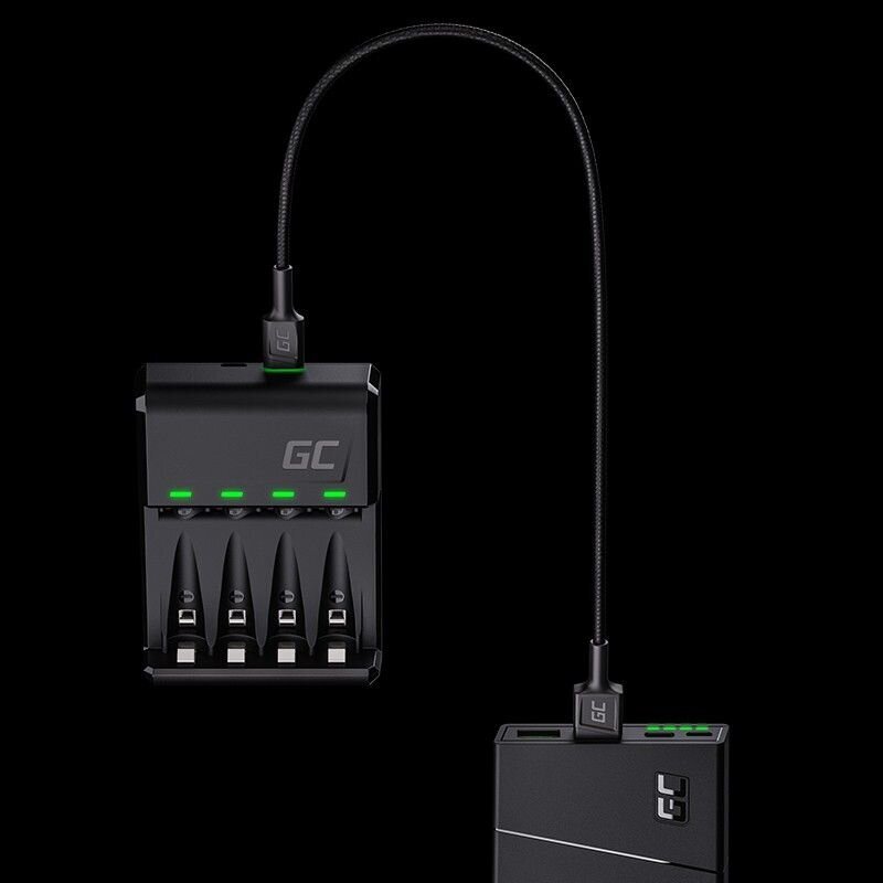 Green Cell GC VitalCharger Ni-MH AA“ ir AAA akumuliatoriaus įkroviklis su „Micro USB“ ir „USB-C“ prievadais kaina ir informacija | Fotoaparatų krovikliai | pigu.lt
