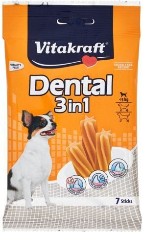 Vitakraft skanėstai šunims Dental Sticks 3in1 цена и информация | Skanėstai šunims | pigu.lt