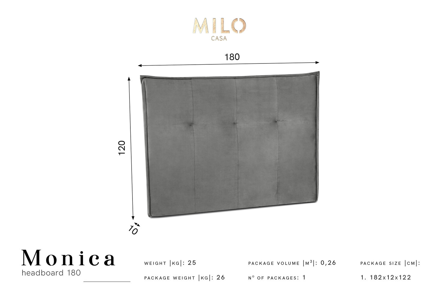 Lovos galvūgalis Milo Casa Monica 180 cm, kreminis kaina ir informacija | Lovos | pigu.lt