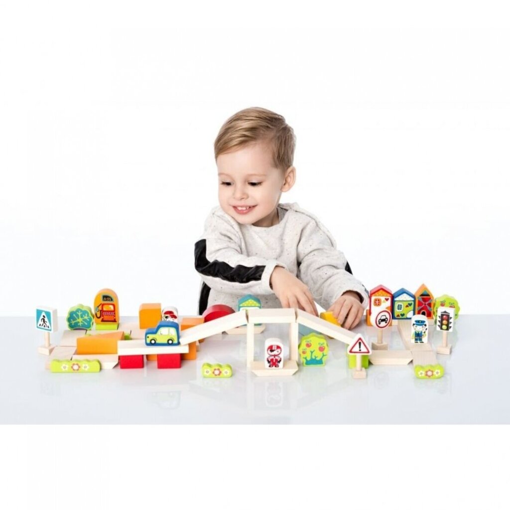 Medinės kaladėlės Miestas berniukams CUBIKA kaina ir informacija | Žaislai kūdikiams | pigu.lt