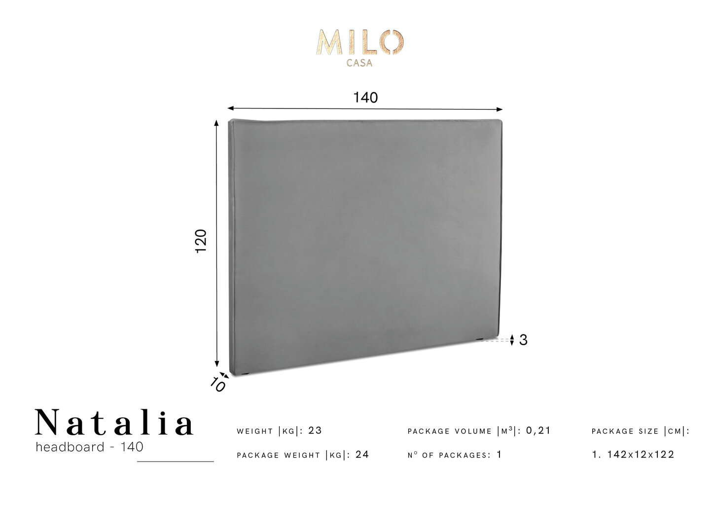 Lovos galvūgalis Milo Casa Natalia 140 cm, kreminis kaina ir informacija | Lovos | pigu.lt