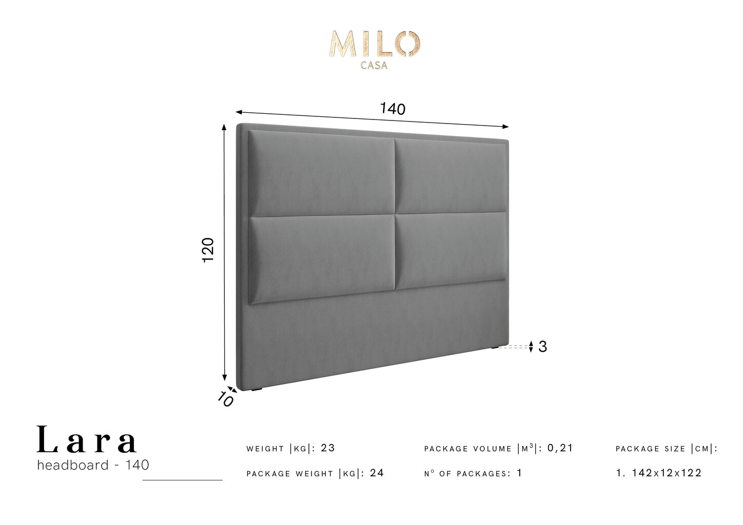 Lovos galvūgalis Milo Casa Lara 140 cm, šviesiai mėlynas kaina ir informacija | Lovos | pigu.lt