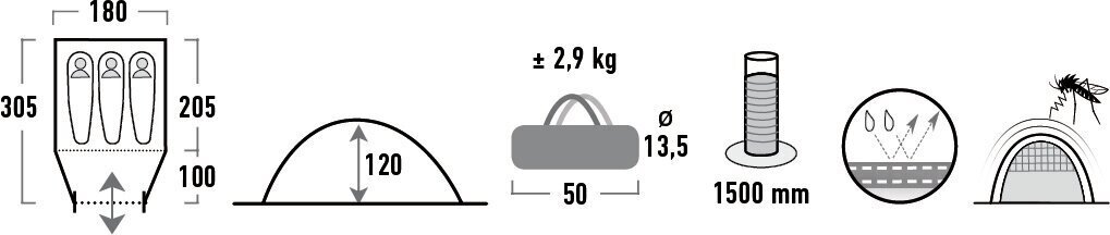 Palapinė High Peak Ontario 3, mėlyna цена и информация | Palapinės | pigu.lt