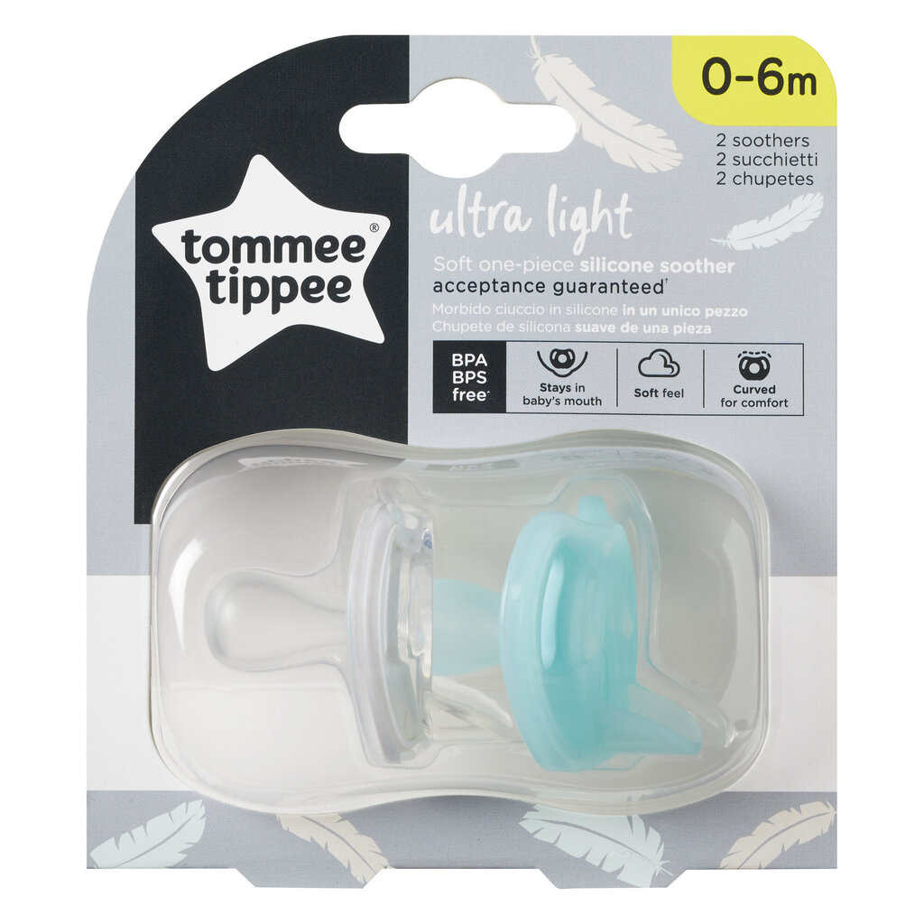 Silikoninis čiulptukas Tommee Tippee Ultra Light 0-6 mėn, 2 vnt., 433458 цена и информация | Čiulptukai | pigu.lt