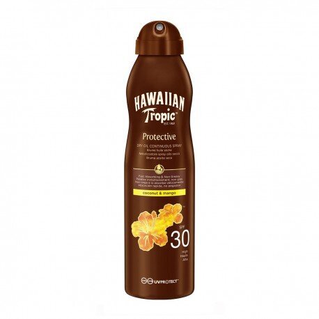 Apsauginis aliejus Hawaiian Tropic Dry Oil Continuous Spray SPF 30 Protective, 180 ml kaina ir informacija | Kremai nuo saulės | pigu.lt