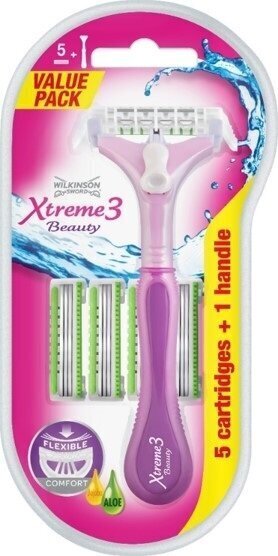 Rinkinys Wilkinson Sword Xtreme3 Beauty: skustuvas, 1 vnt. + skustuvo galvutės, 5 vnt. kaina ir informacija | Skutimosi priemonės ir kosmetika | pigu.lt