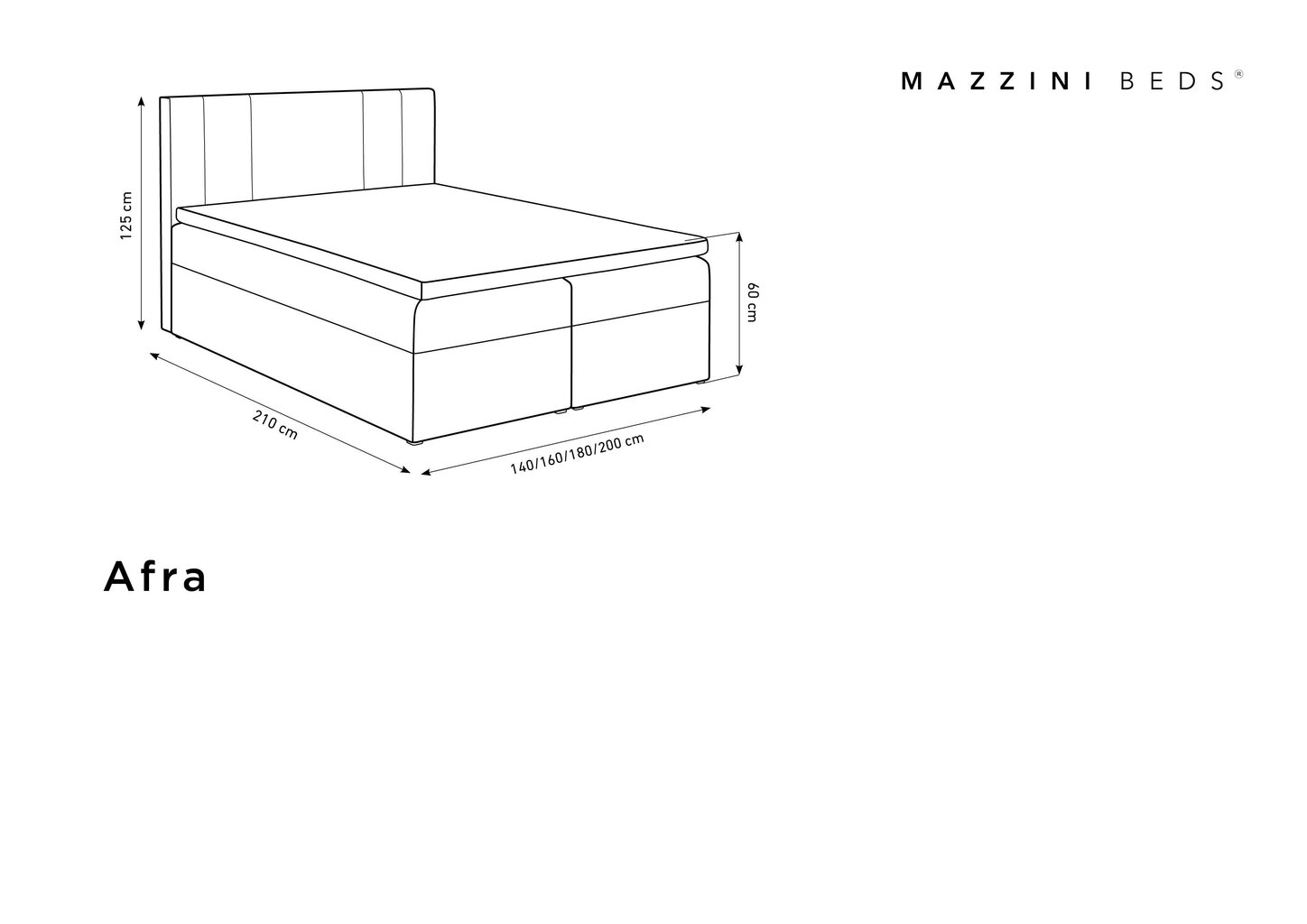 Lova Mazzini sofas Afra 160x200 cm, smėlio spalvos kaina ir informacija | Lovos | pigu.lt