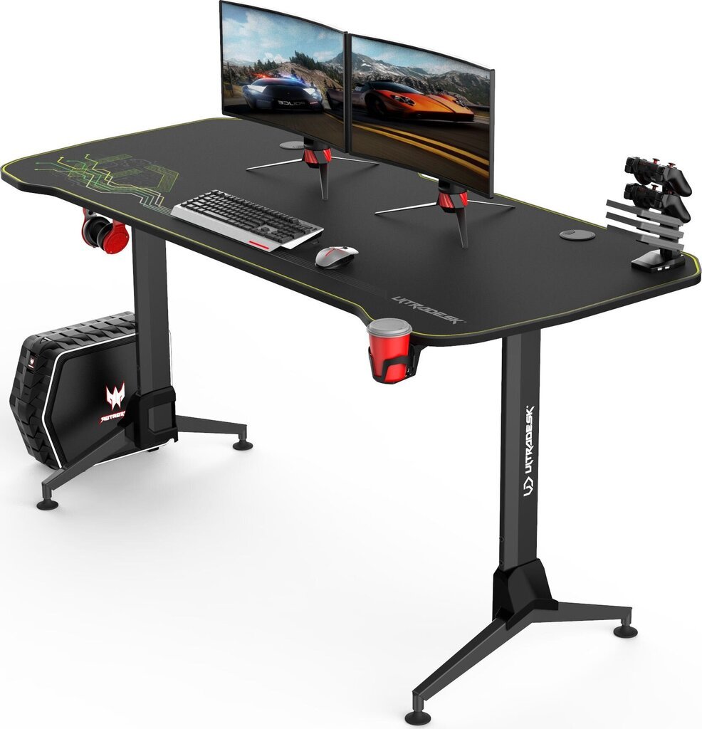 Žaidimų stalas Ultradesk Grand Green, juodas/žalias kaina ir informacija | Kompiuteriniai, rašomieji stalai | pigu.lt