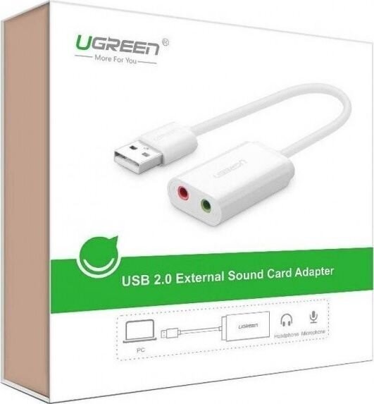 Adapteris USB Ugreen 2.0 - 3,5 mm mini jack (US205 30143), baltas цена и информация | Adapteriai, USB šakotuvai | pigu.lt